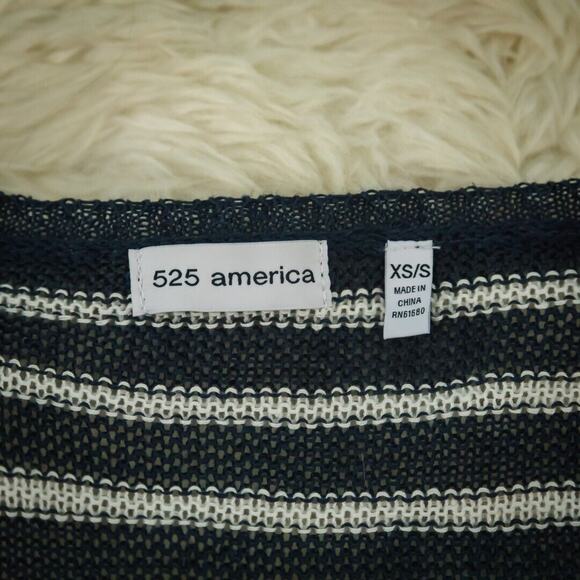 525 America Size XS Small S Blue Stripe Nautical Fringe Linen Poncho Sweater - Picture 4 of 6